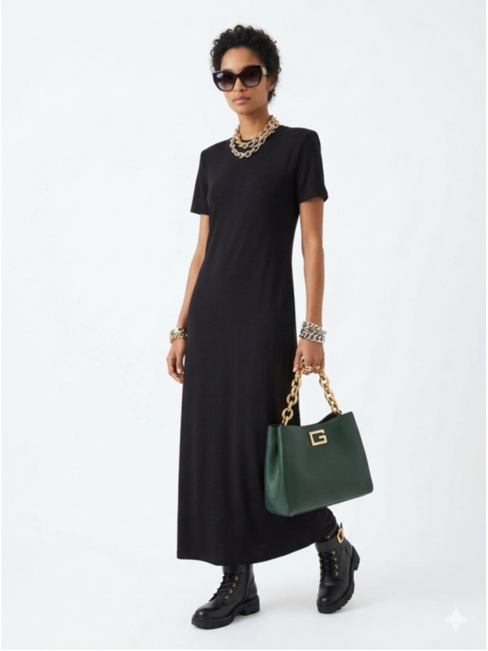 NWT Arach & Cloz Black Crewneck T-Shirt Dress - Short Sleeve Large 482